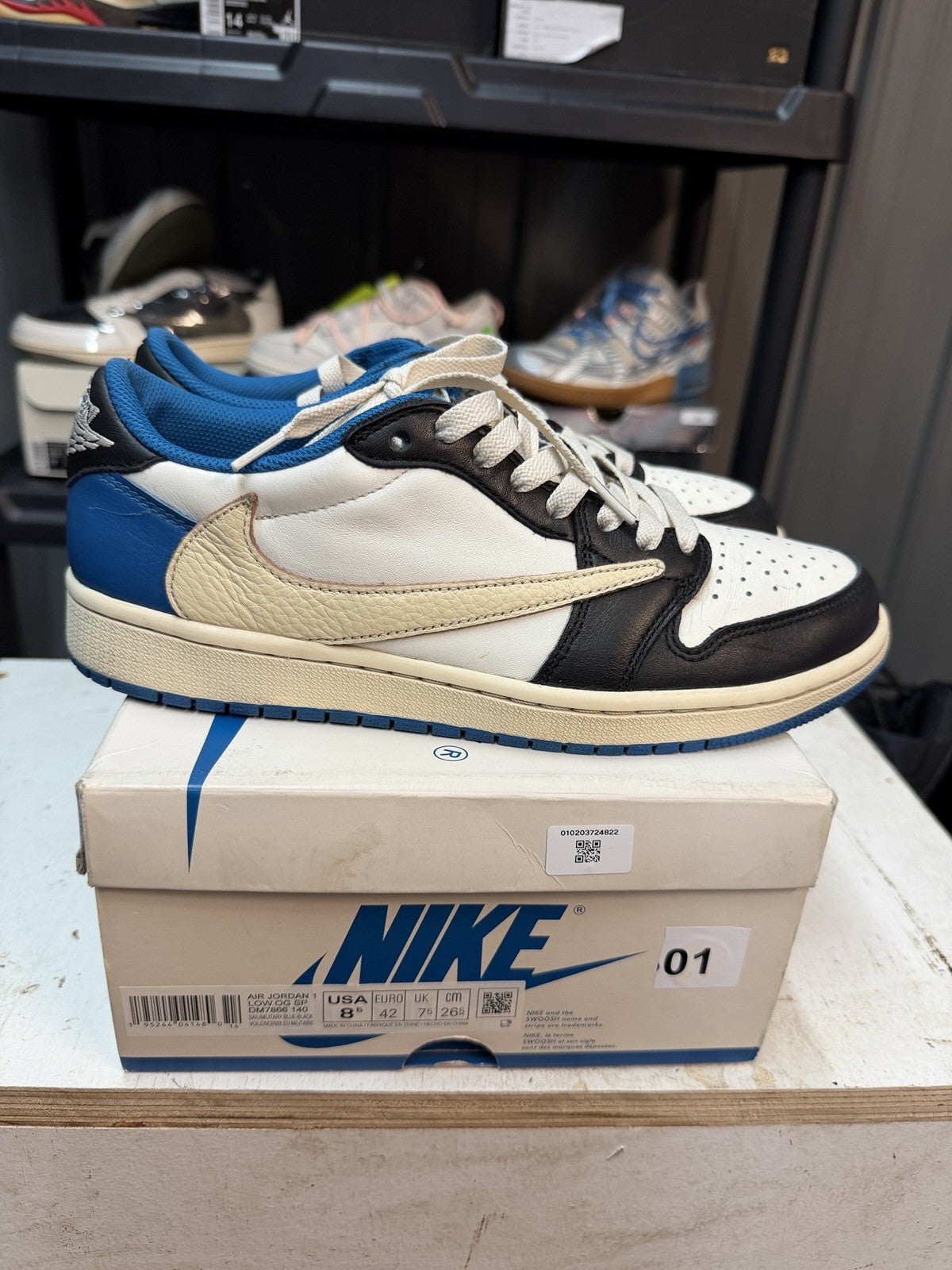 Air Jordan 1 Retro x Fragment Design x Travis Scott Low Blue - Size 8.5 - product image from the listing.