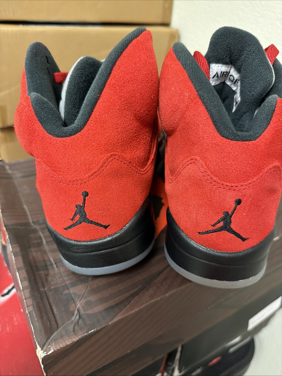 Red Suede Sneakers Size 8.5 - Air Jordan 5 Retro DD0587-600 - product image from the listing.