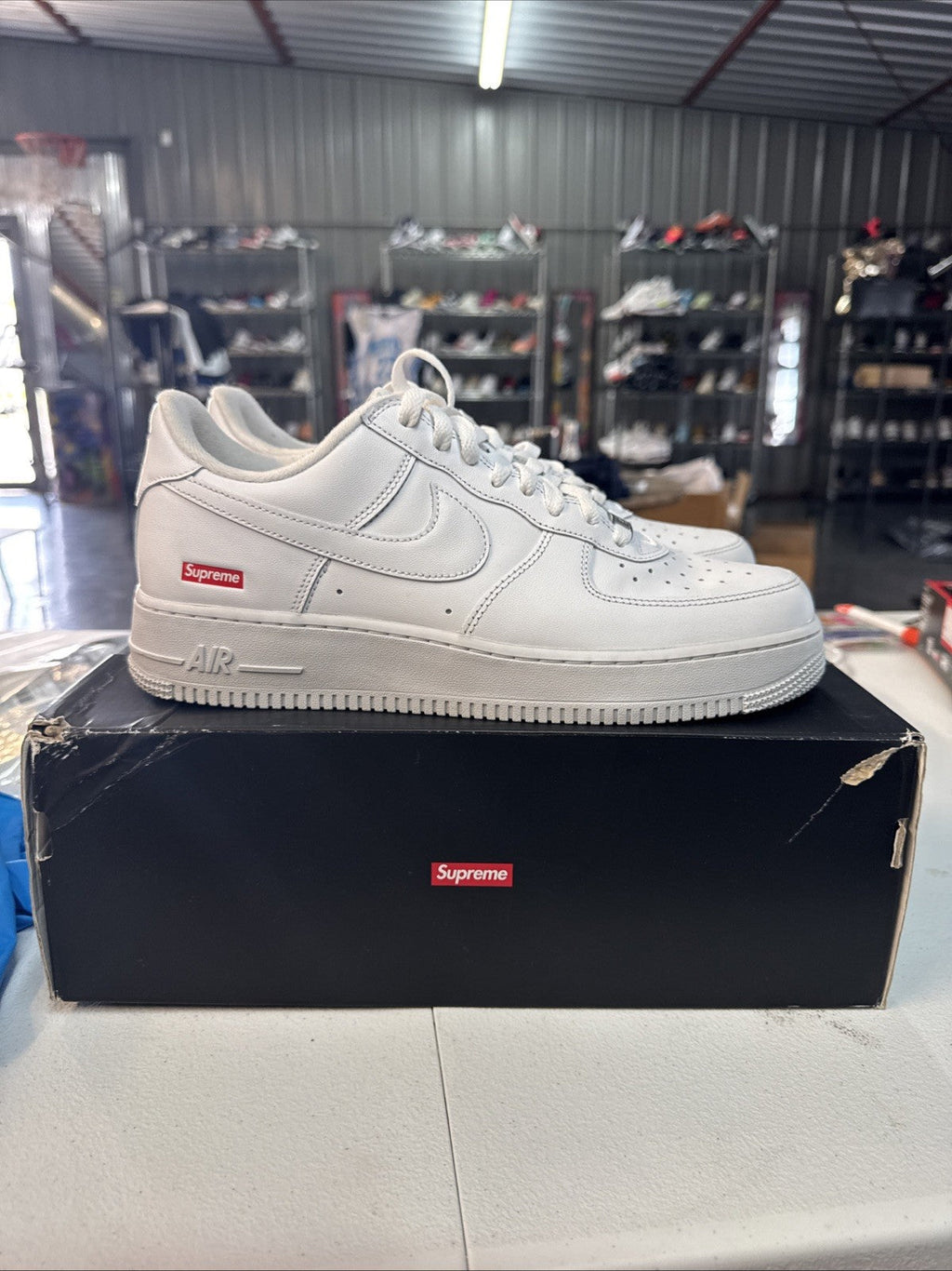 Nike Air Force 1 Low Supreme Box Logo White/White 2020 - Size 10 - product image from the listing.