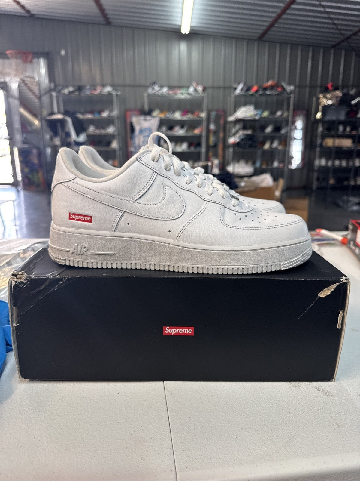 Nike Air Force 1 Low Supreme Box Logo White/White 2020 - Size 10 - product image from the listing.