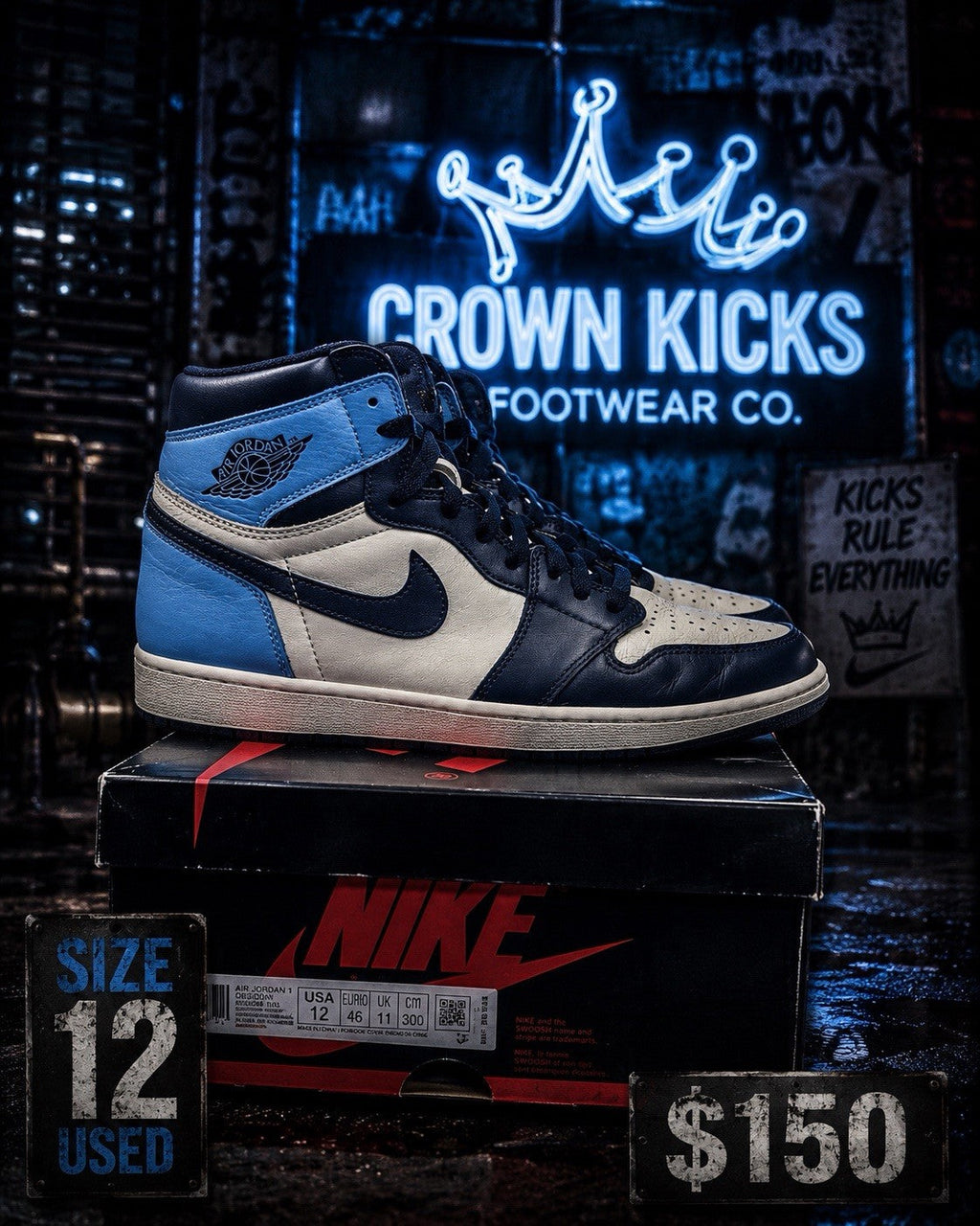 Obsidian UNC Size 12 - Nike Air Jordan 1 OG High - product image from the listing.