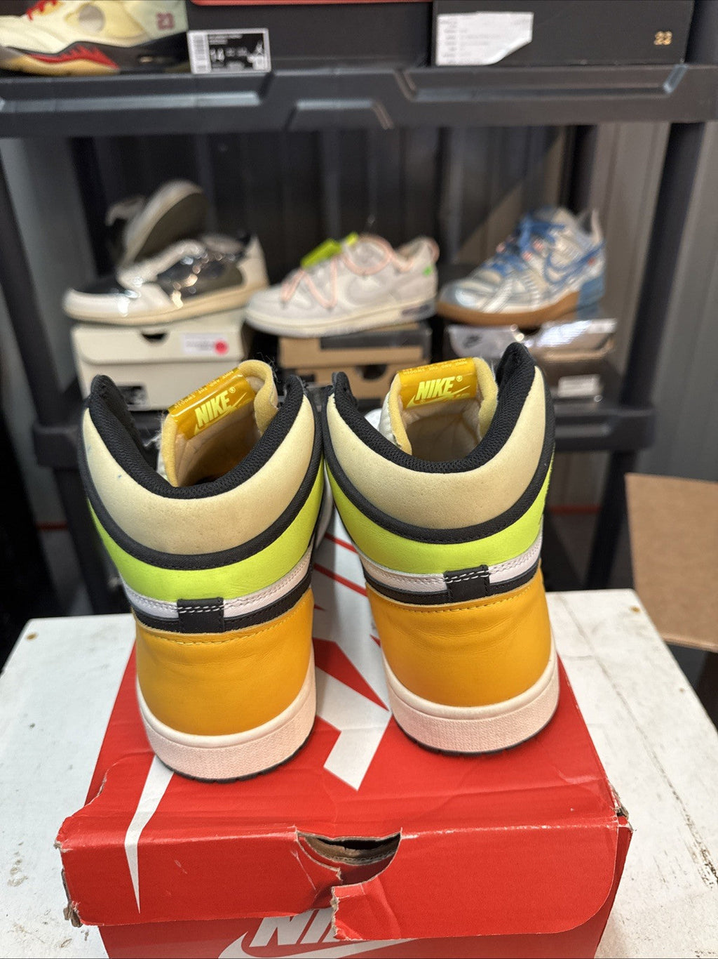 Air Jordan 1 Retro High OG Sneakers Volt Gold | Replacement Box - Size 10.5 - product image from the listing.