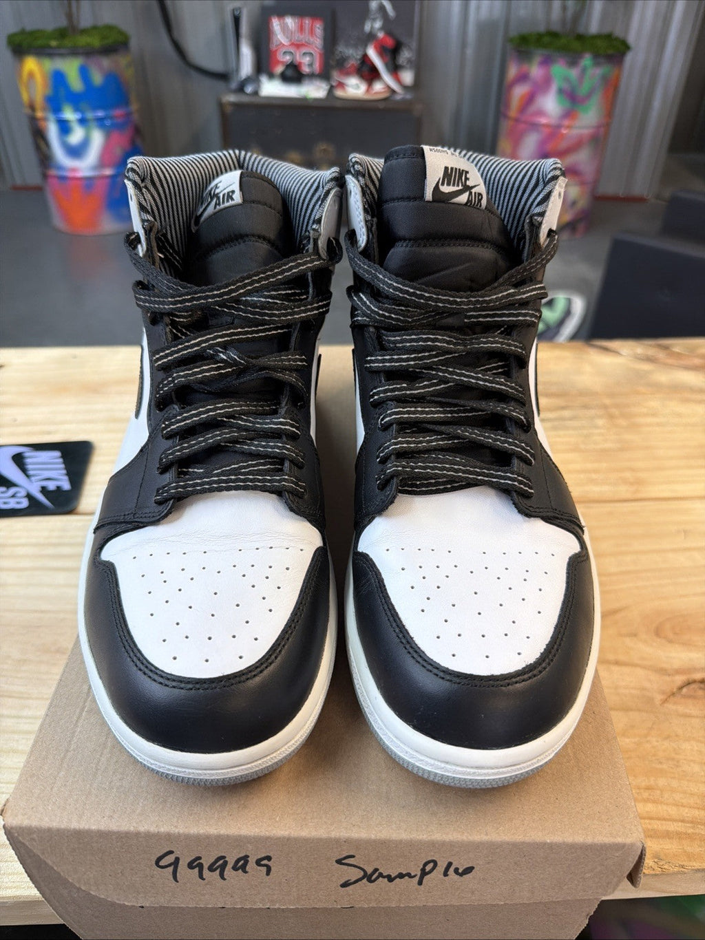 Men's Jordan 1 Retro High OG Barons 12.5 White Black Shoes Sneakers SAMPLE. RARE - product image from the listing.