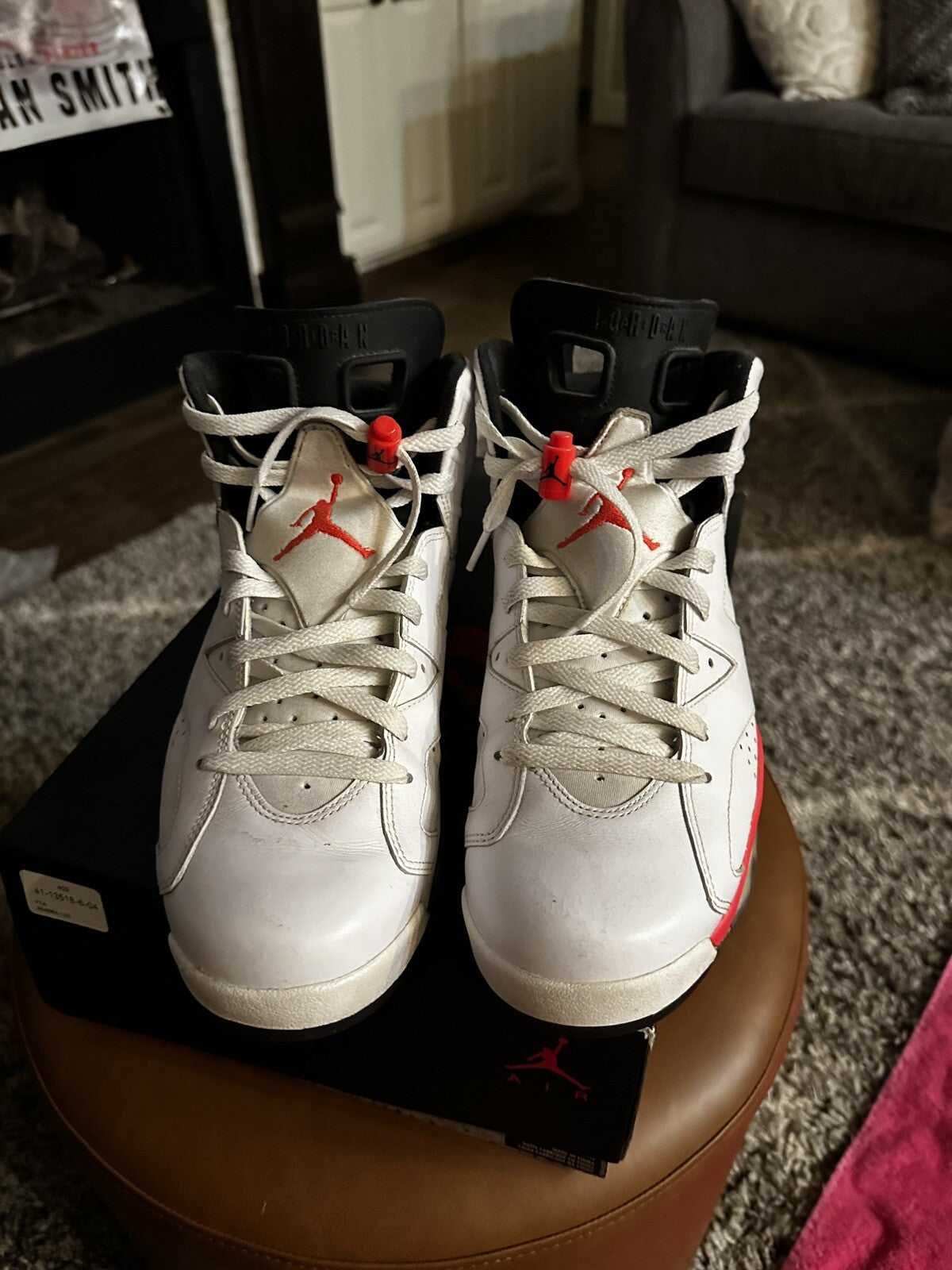 Men's Nike Air Jordan 6 White Infrared Size 11 Sneaker 384664-123 Retro VI - product image from the listing.