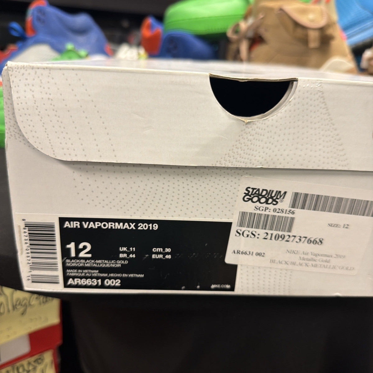 Nike Air VaporMax 2019 Black Metallic Gold AR6631-002 Size 12 US Footwear (285) - product image from the listing.