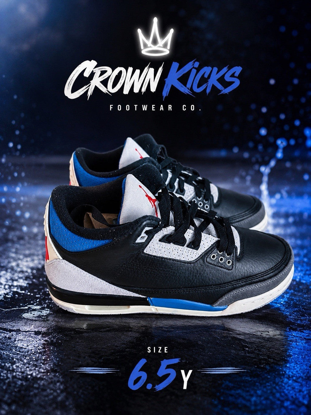 Women's Nike Air Jordan 3 Retro GS Rare Air Black Blue Red IB8968-004 Kids 5 6.5 - product image from the listing.