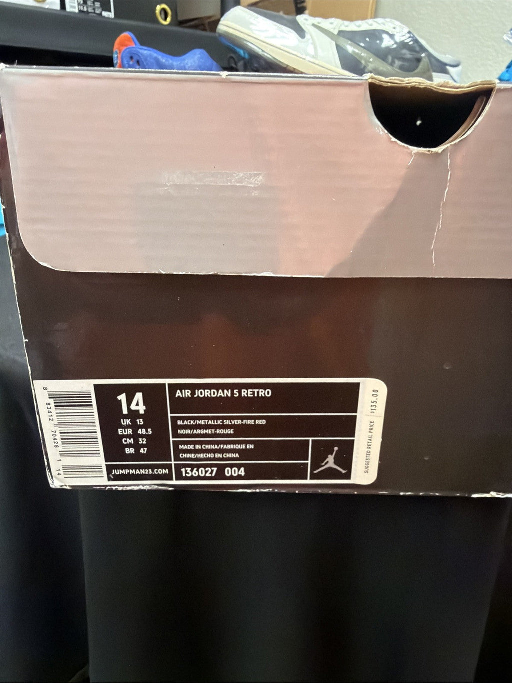 Air Jordan 5 Retro 2007 Black Metallic - Size 14 - product image from the listing.