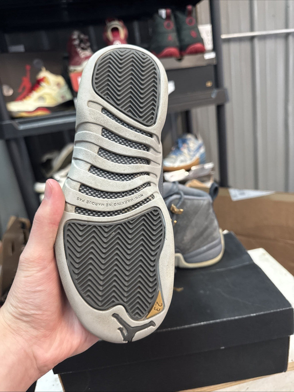 Nike Air Jordan 12 XII Retro GS Grey Wolf/Gold - Size 6y - product image from the listing.