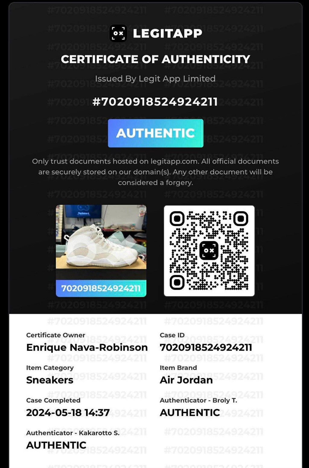 Ovo Size 12 - Jordan 10 - product photo shown in the listing for this item.