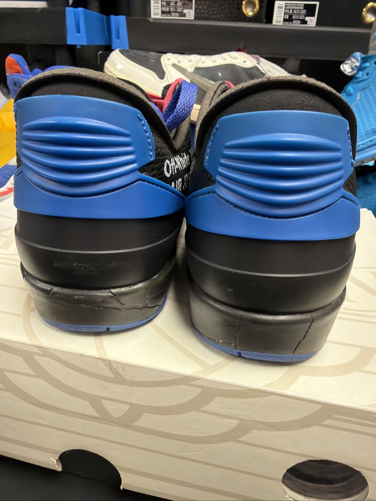 Off-White x Air Jordan 2 Retro SP Low Black Varsity Royal DJ4375 004 Size 9 Used - product image from the listing.