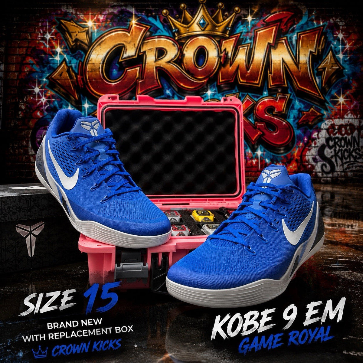 Nike Kobe 9 Elite Low EM Protro Game Royal White (NO LID) IH1401-400 - Size 15 - product image from the listing.