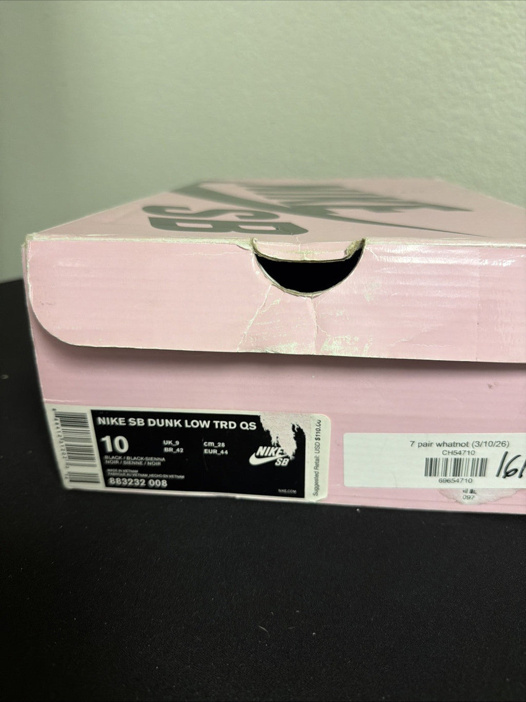 Nike SB Dunk Low TRD QS Staple Pigeon Black Trainers 883232-008 Size 10 Men's - product image from the listing.