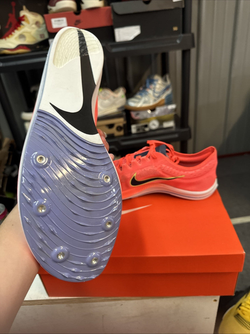 "Bright Mango" Size 15 - Nike ZoomX Dragonfly Track Spikes - product image from the listing.
