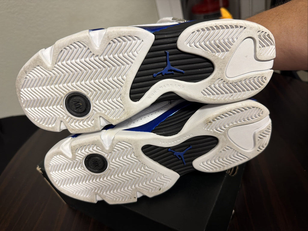 Women's Jordan 14 Retro White Hyper Royal (GS) Childrens 5Y 6.5 W/OG BOX EUC - product image from the listing.