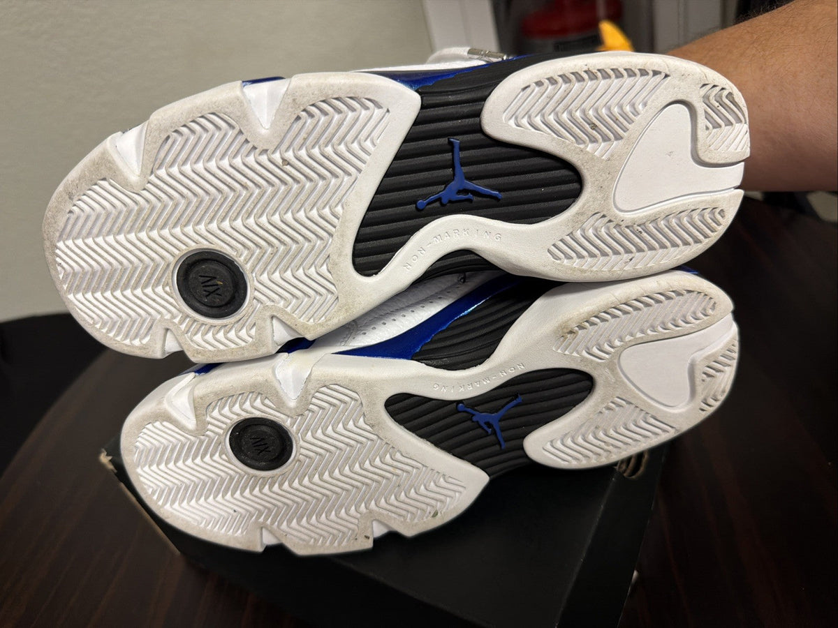 Women's Jordan 14 Retro White Hyper Royal (GS) Childrens 5Y 6.5 W/OG BOX EUC - product image from the listing.
