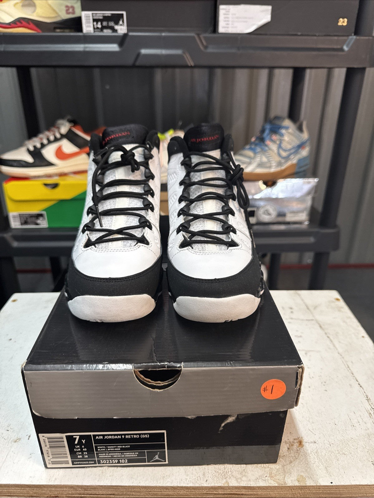 Retro 9 Jordans white black size 7y - product image from the listing.