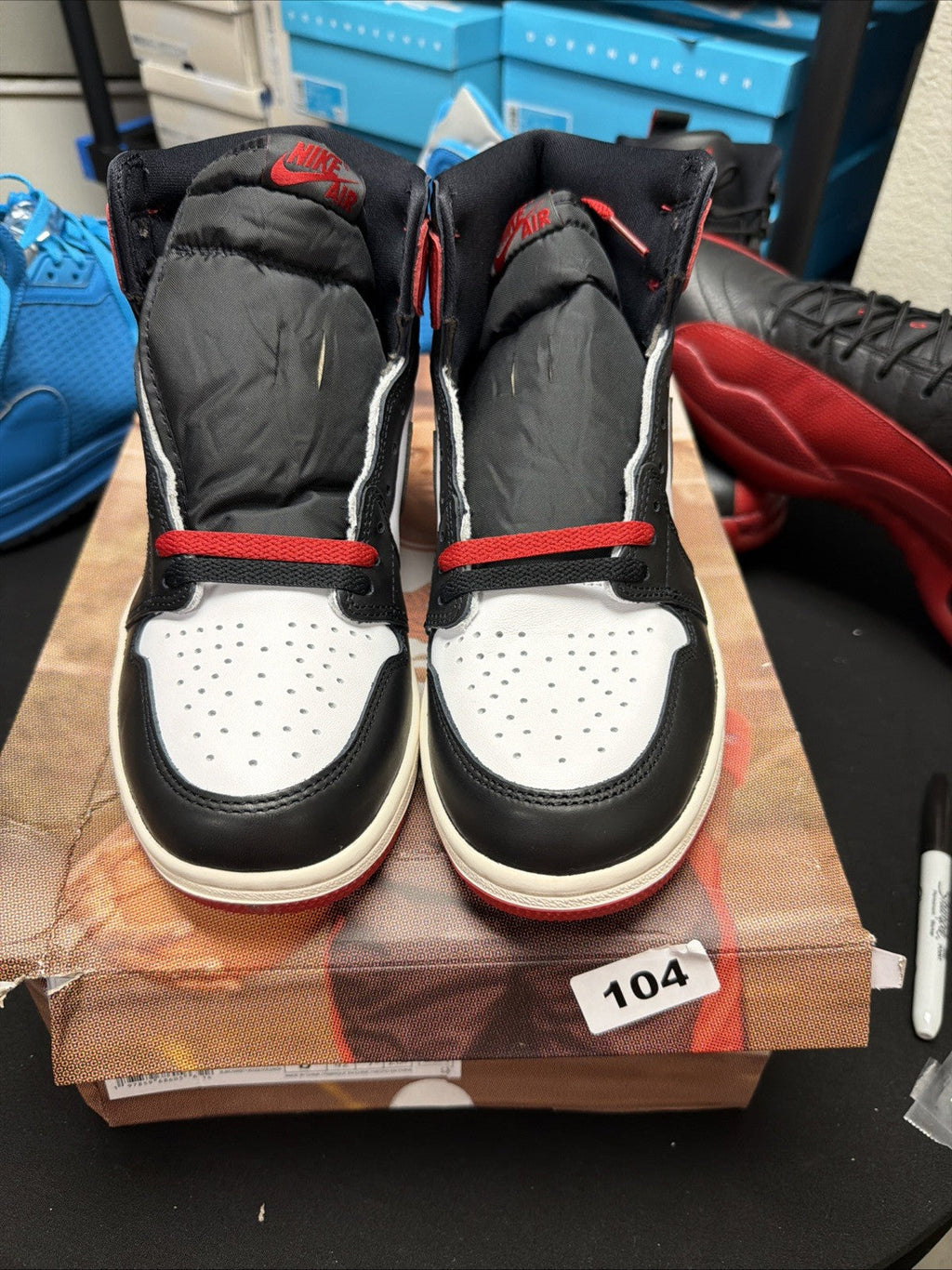 Men's Nike Air Jordan 1 High OG Shoe Black Toe Reimagined DZ5485-106 size 8.5 - product image from the listing.