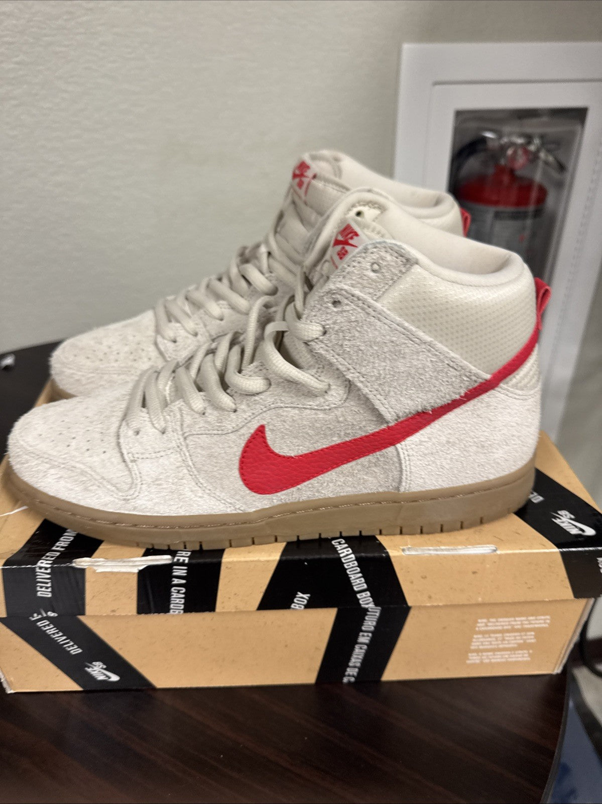 Size 11.5 - 2013 Nike SB Hyper Birch/Red Dunk High | Worn Once - product image from the listing.