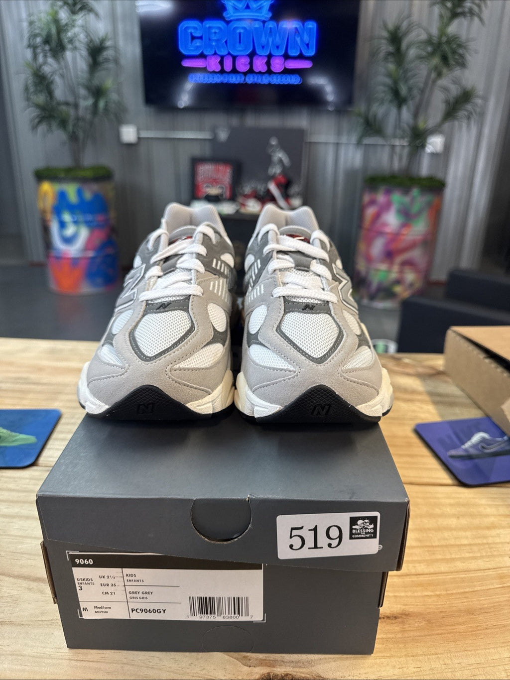 Kids New Balance 9060 PS Rain Cloud Grey - Size 3 - product image from the listing.