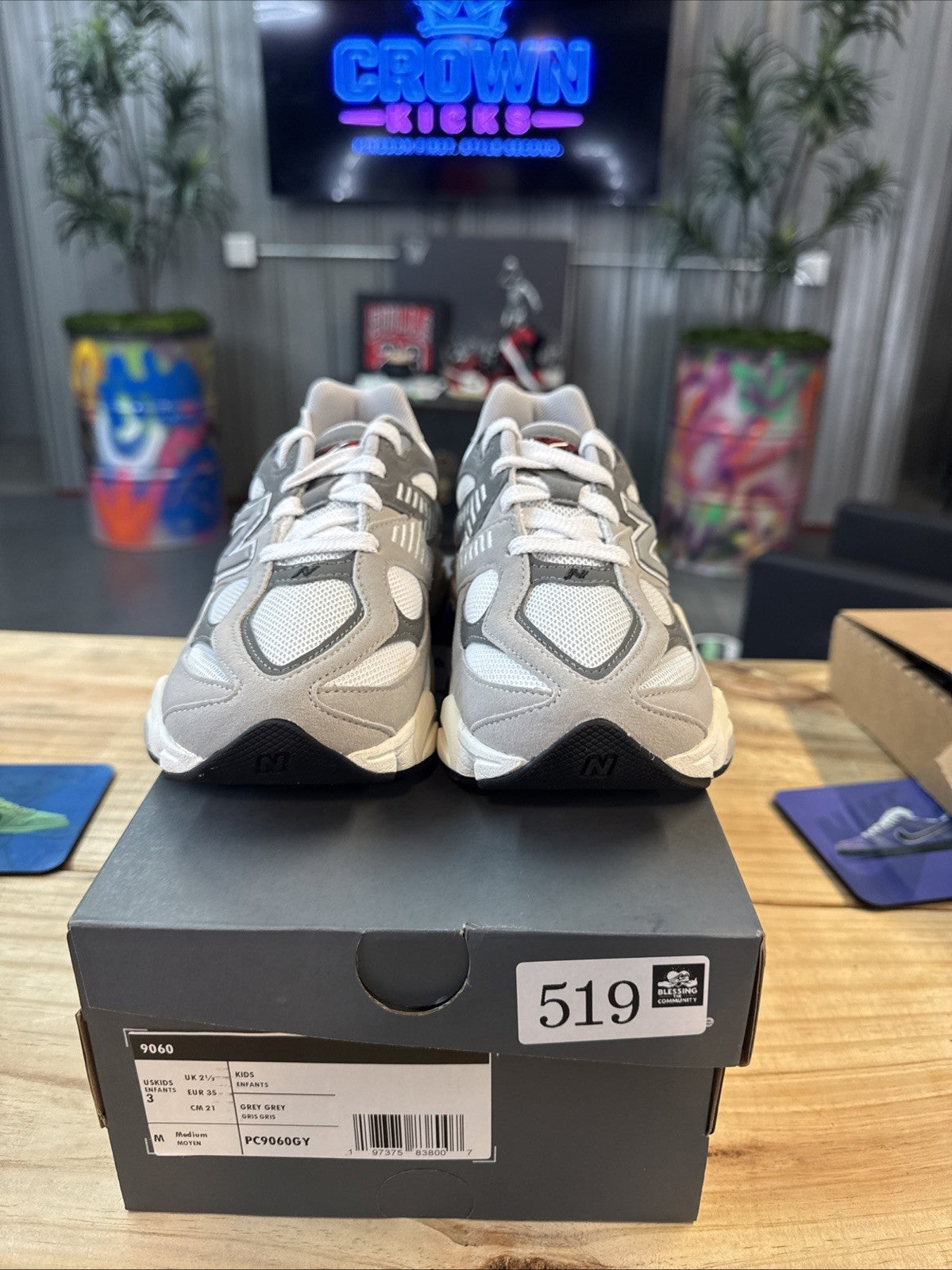 Kids New Balance 9060 PS Rain Cloud Grey - Size 3 - product image from the listing.