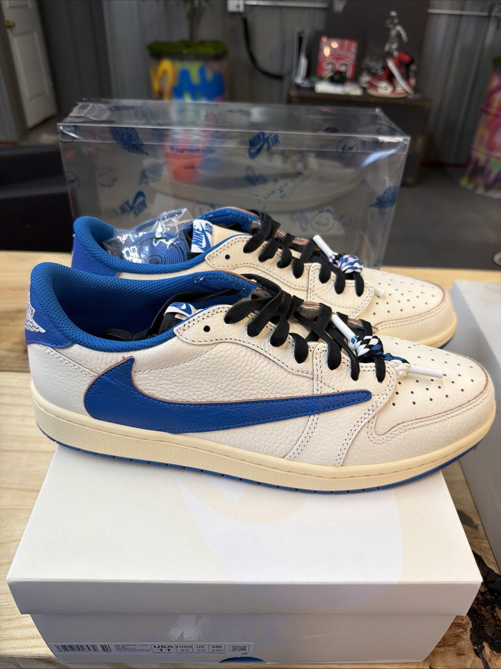 Fragment x Travis Scott Sail Military Blue Size 11 - Jordan 1 Retro Low OG SP - product image from the listing.