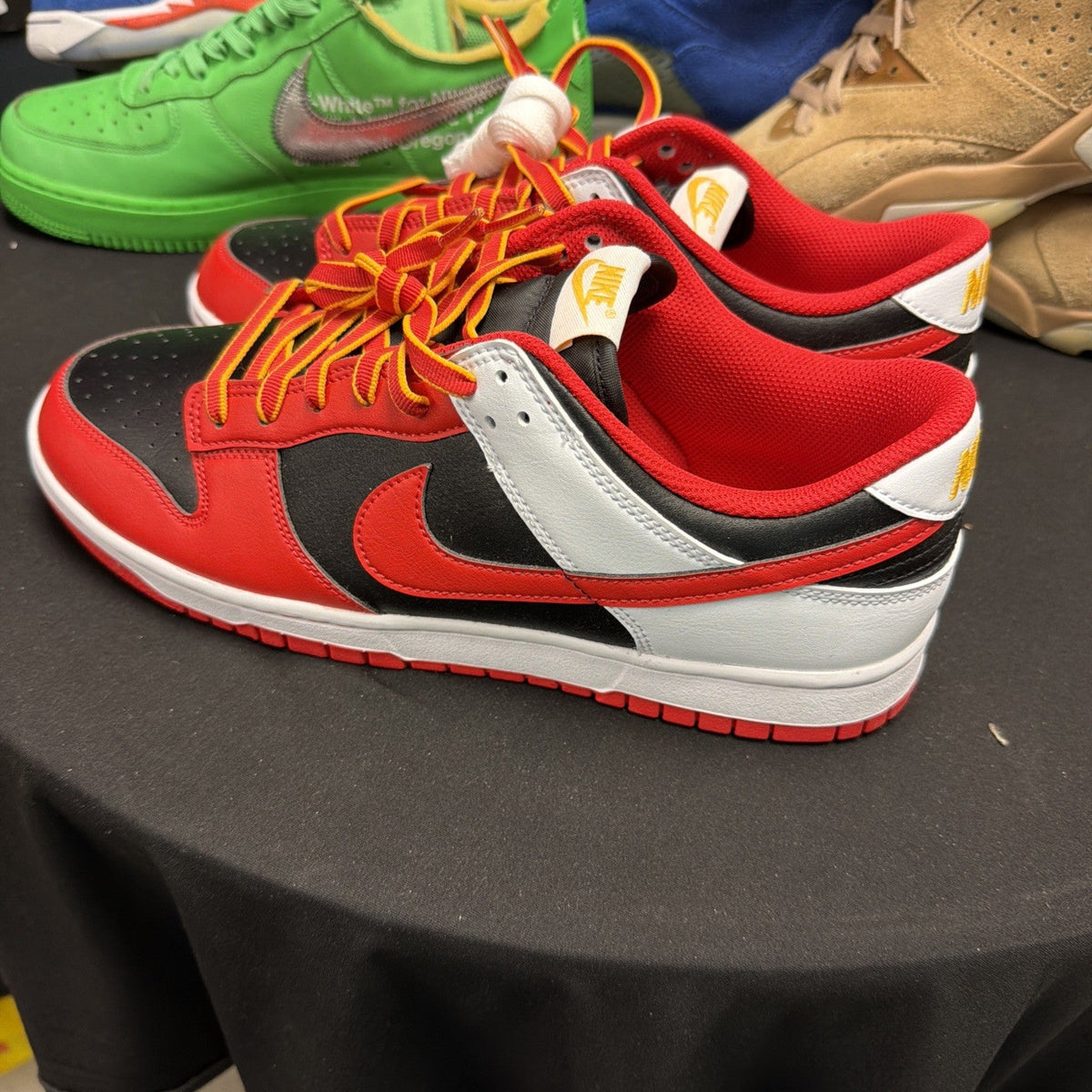 Men's Nike Dunk Low Retro Black White University Gold Red | Size 11.5 - product image from the listing.