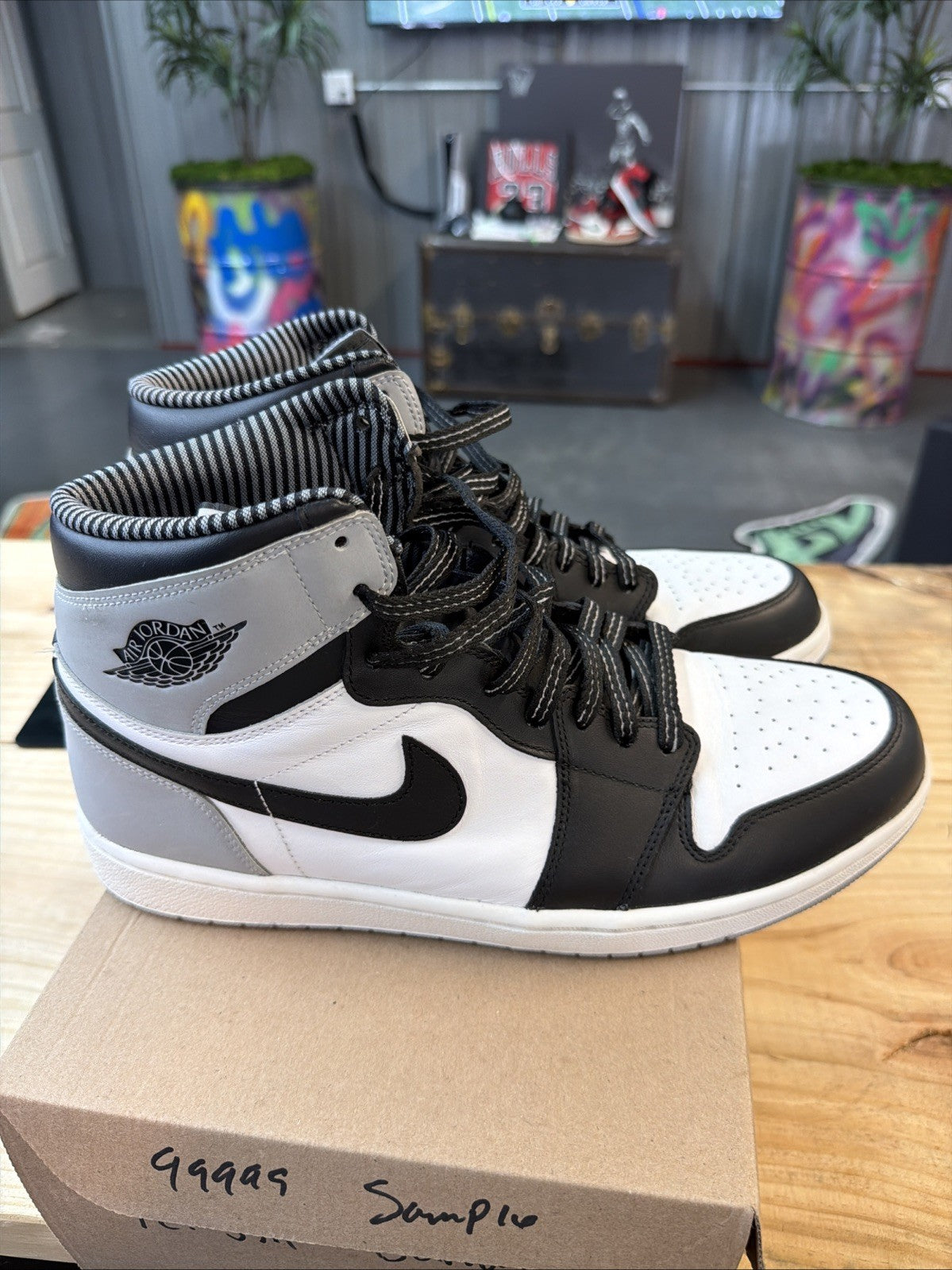 Men's Jordan 1 Retro High OG Barons 12.5 White Black Shoes Sneakers SAMPLE. RARE - product image from the listing.