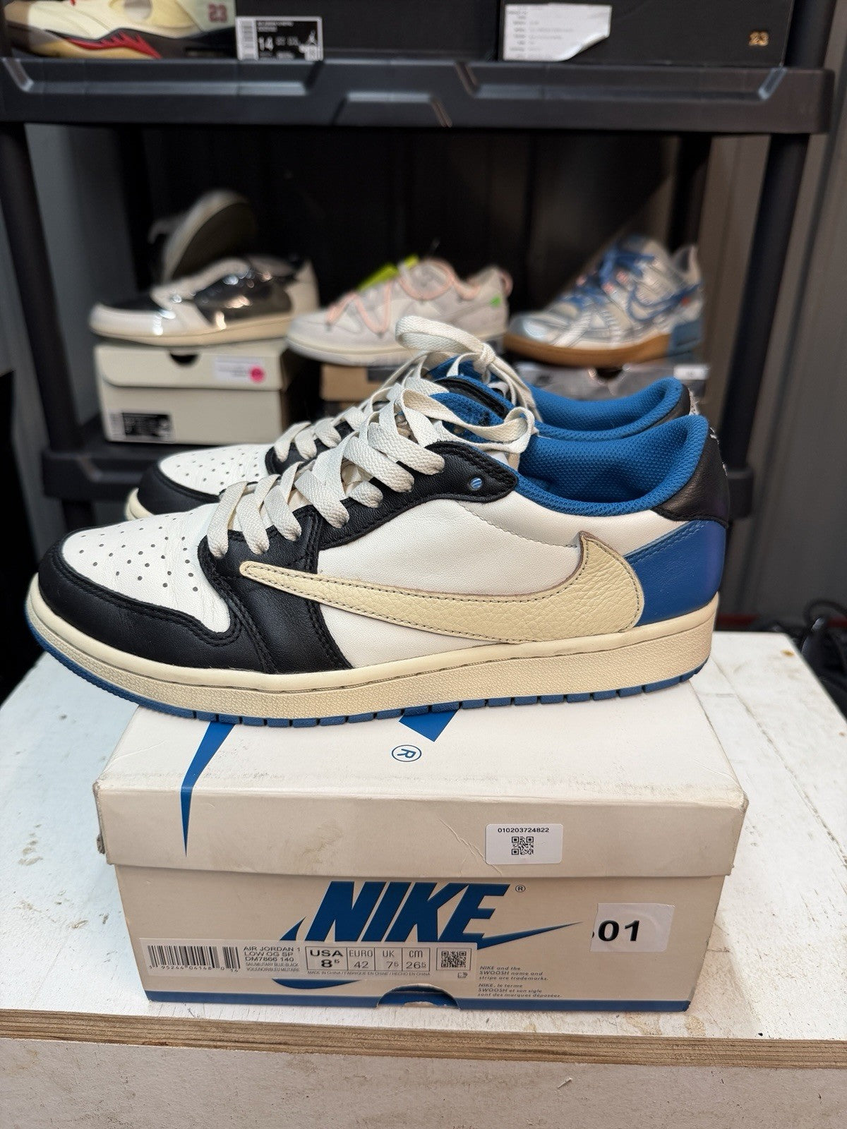 Air Jordan 1 Retro x Fragment Design x Travis Scott Low Blue - Size 8.5 - product image from the listing.
