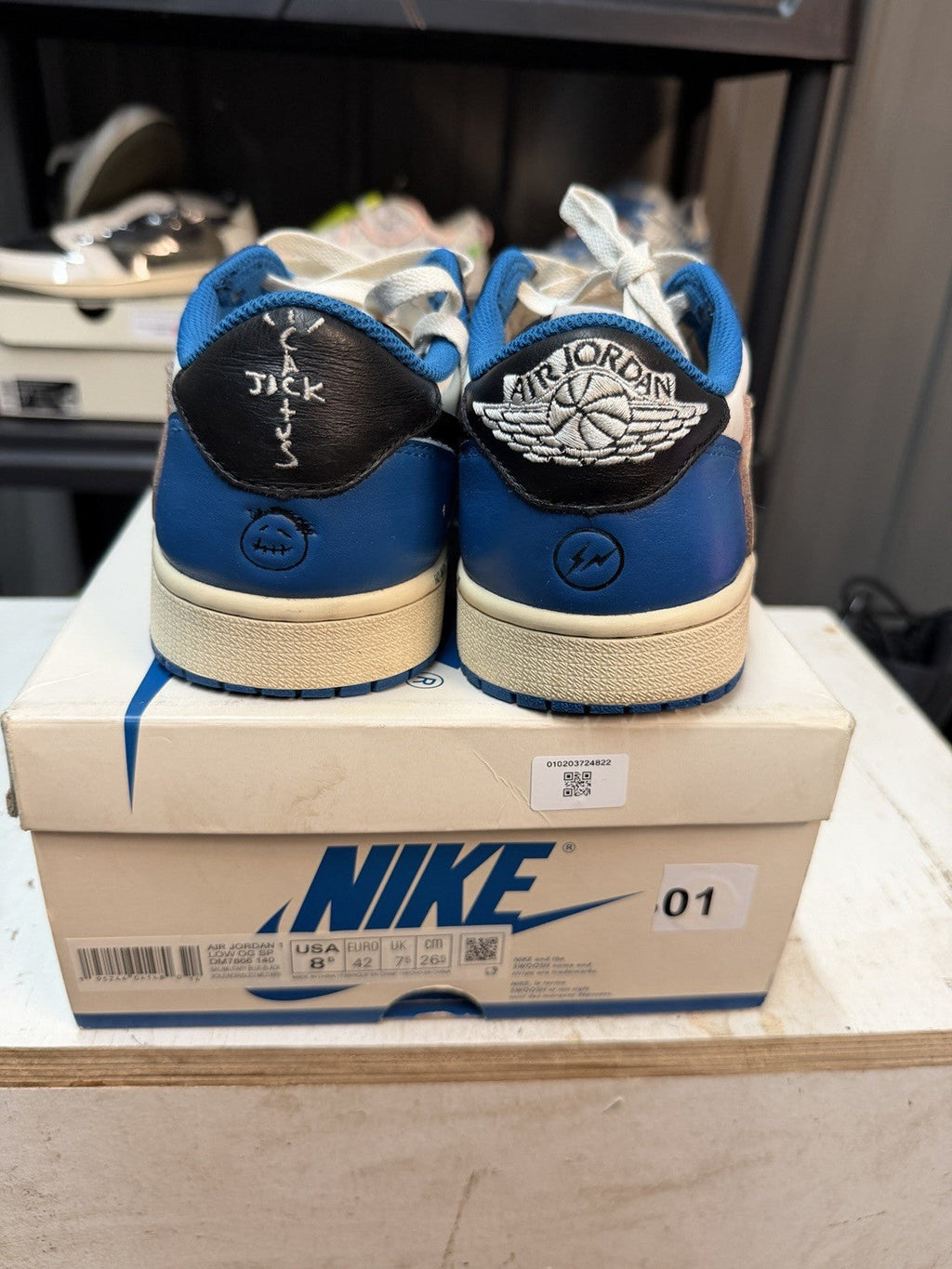 Air Jordan 1 Retro x Fragment Design x Travis Scott Low Blue - Size 8.5 - product image from the listing.