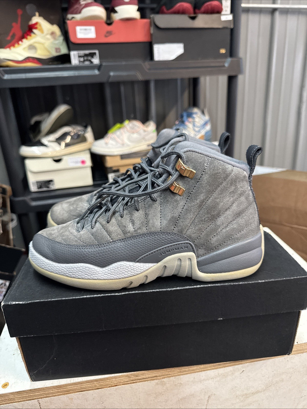Nike Air Jordan 12 XII Retro GS Grey Wolf/Gold - Size 6y - product image from the listing.