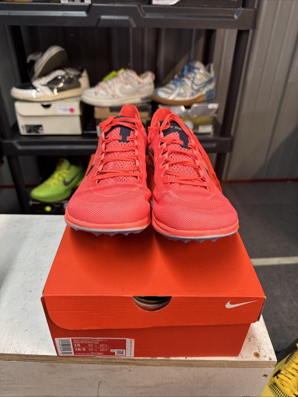 "Bright Mango" Size 15 - Nike ZoomX Dragonfly Track Spikes - product image from the listing.