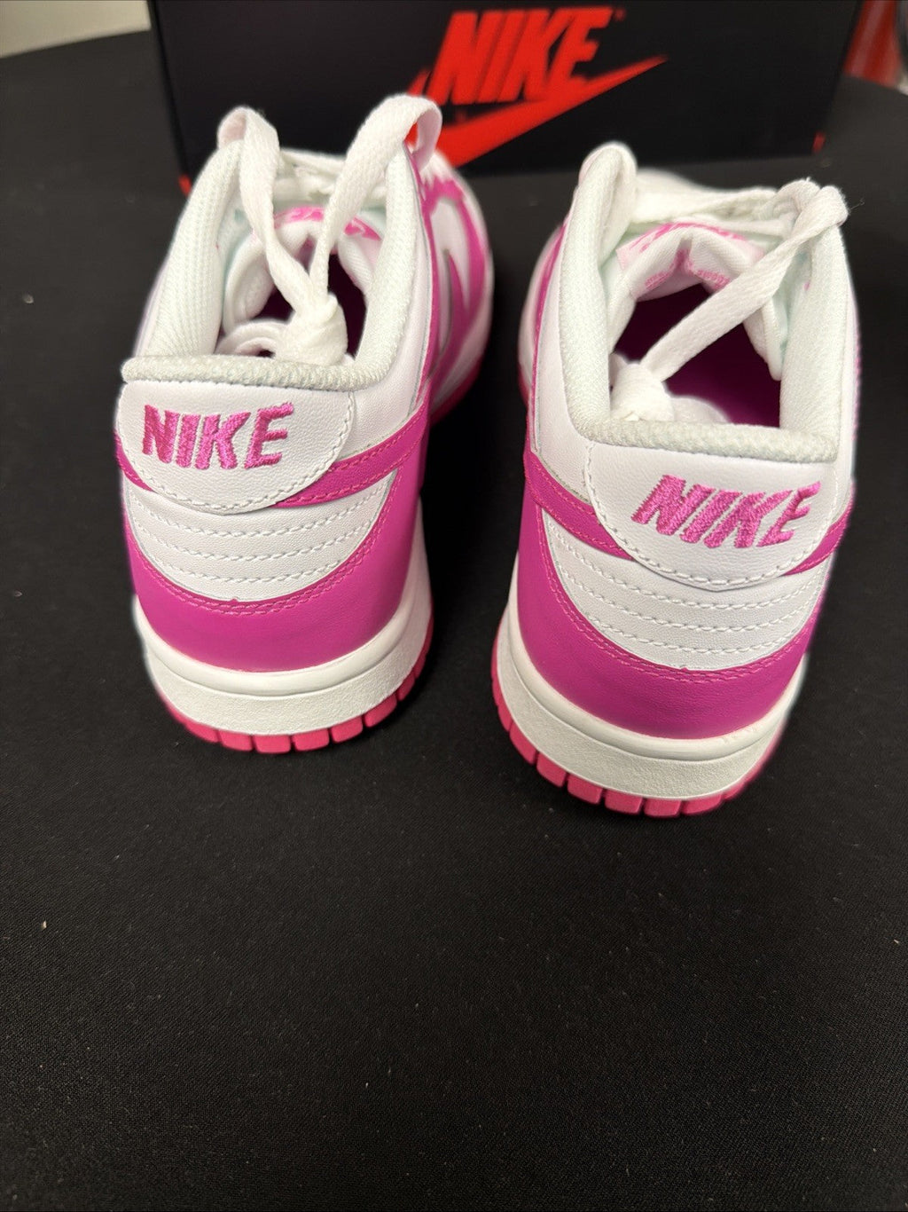 Nike Dunk Low (GS) Footwear White Pink Laser Fuchsia FB9109-102 Size 5Y, NEW - product image from the listing.