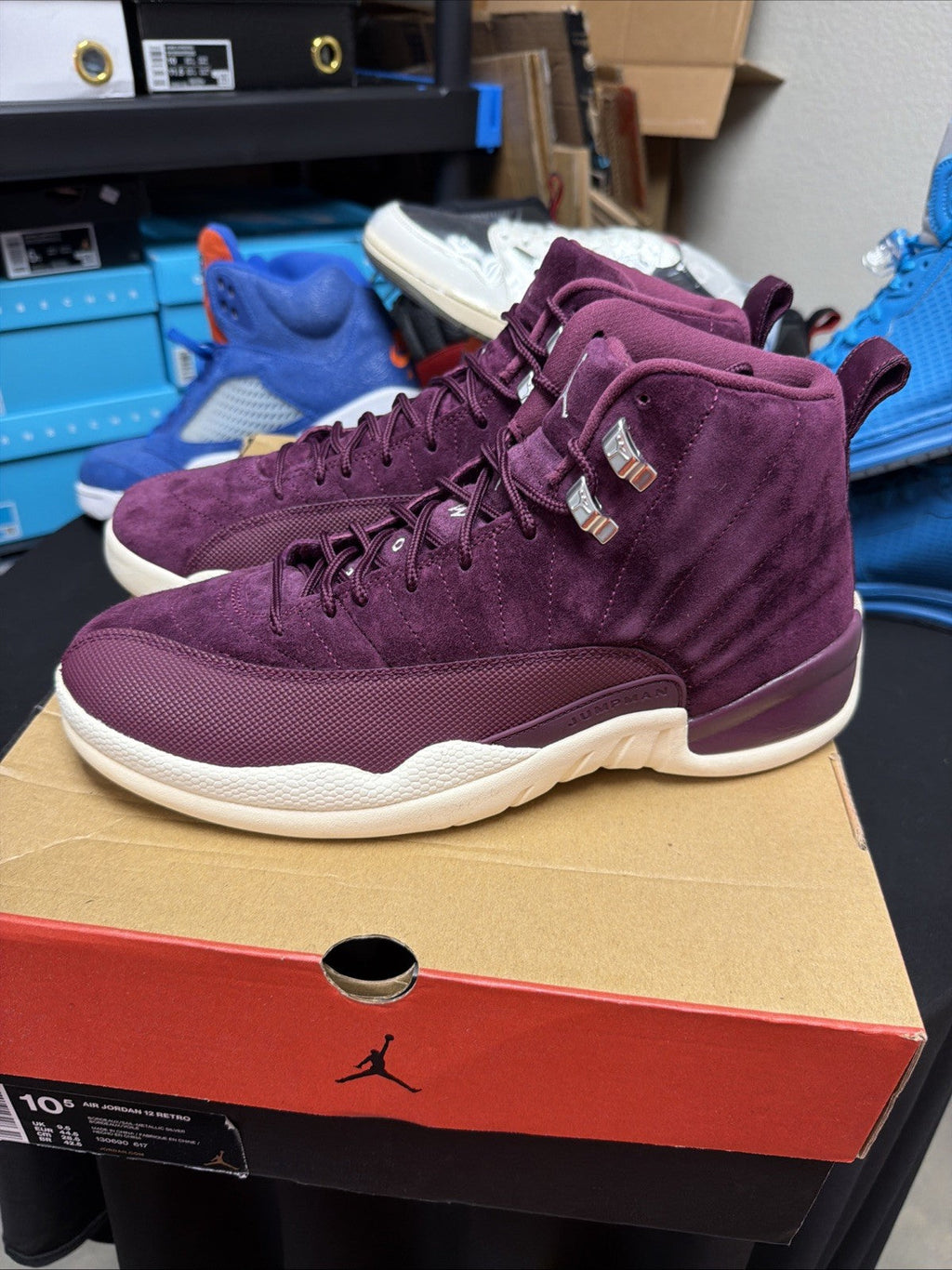 Air Jordan 12 Retro Bordeaux White 2017 Mid Top Men's Athletic Sneaker - product image from the listing.