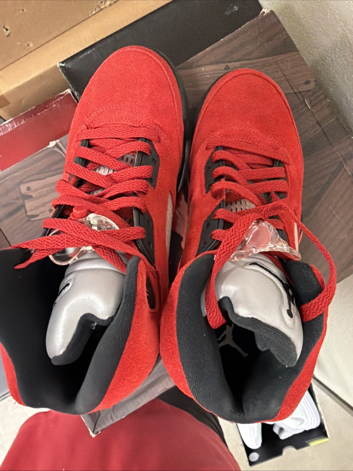 Red Suede Sneakers Size 8.5 - Air Jordan 5 Retro DD0587-600 - product image from the listing.