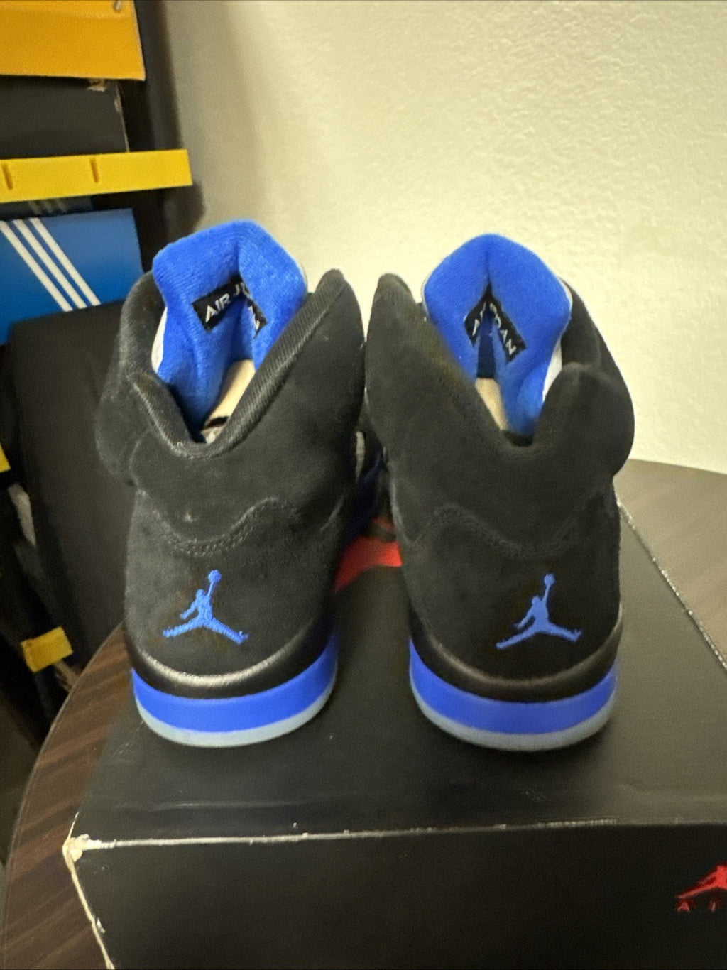 "Racer Blue" Size 12 M - Air Jordan 5 Retro Black/Blue | WORN ONCE - product image from the listing.