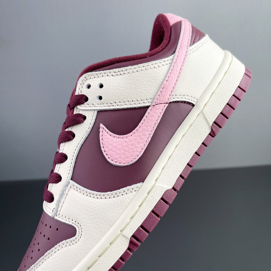 Nike Dunk Low Valentine's Day Sneakers in Burgundy Pink DR9705-100 - product image from the listing.