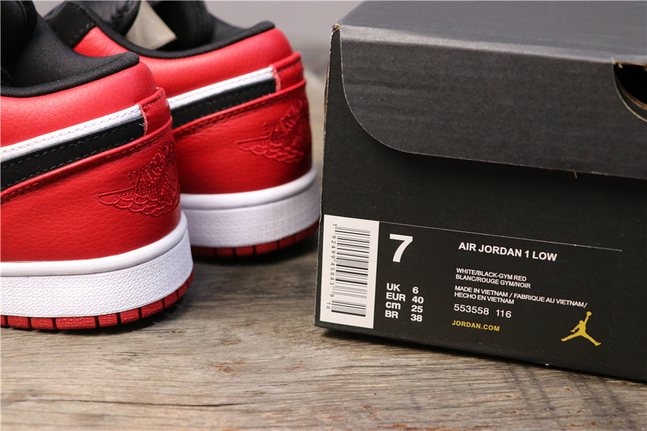 Air Jordan 1 Low Black Toe Sneakers 553558-116 - product image from the listing.
