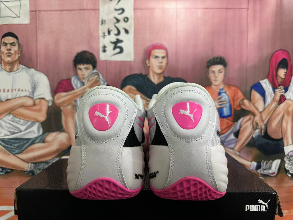 PUMA All-Pro Basketball Shoes in White Black Pink - product image from the listing.