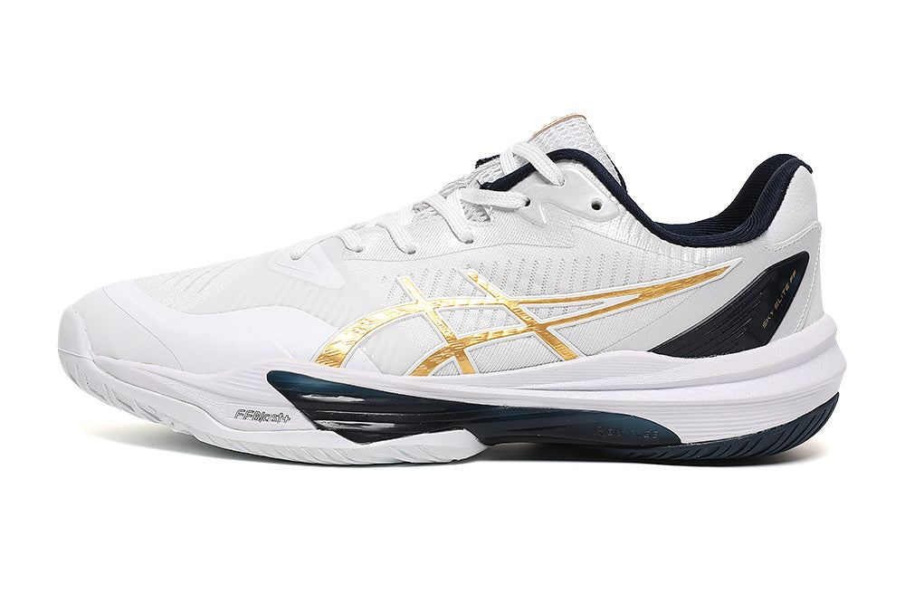 ASICS Court Shoes in White Gold Navy - product image from the listing.