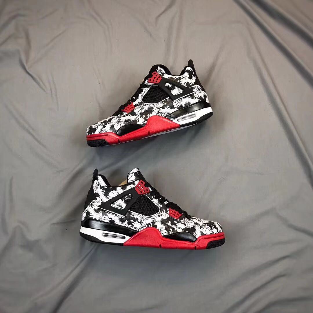 Air Jordan 4 Tattoo Black White Red Sneakers - product image from the listing.