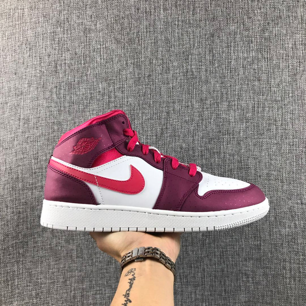 Air Jordan 1 High Sneakers in White, in Pink and Burgundy - product image from the listing.