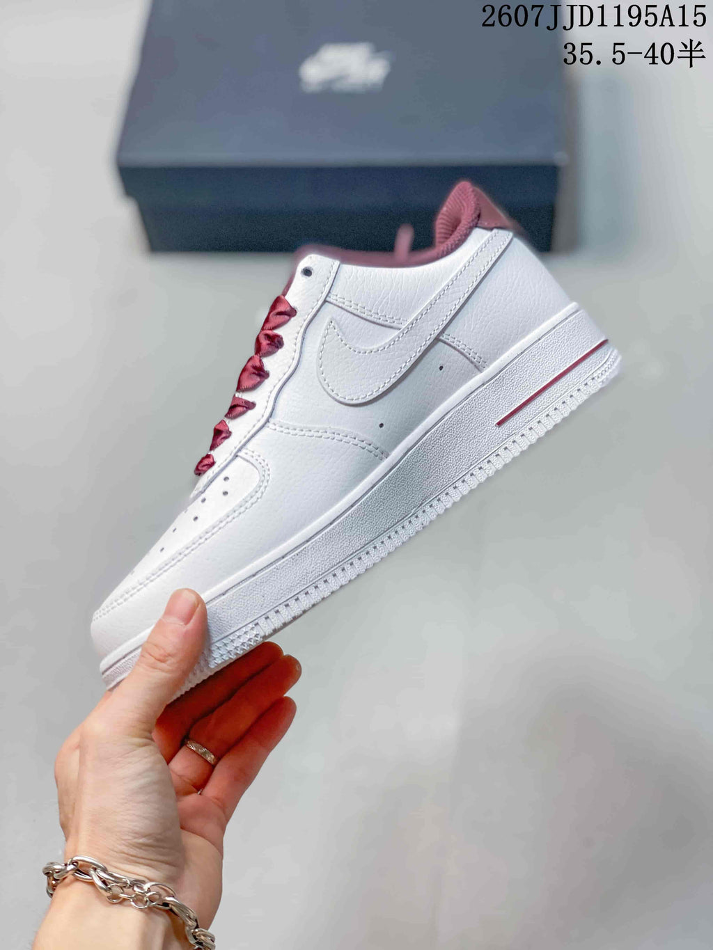 Nike Air Force 1 '07 Low Sneakers in White Burgundy - product image from the listing.