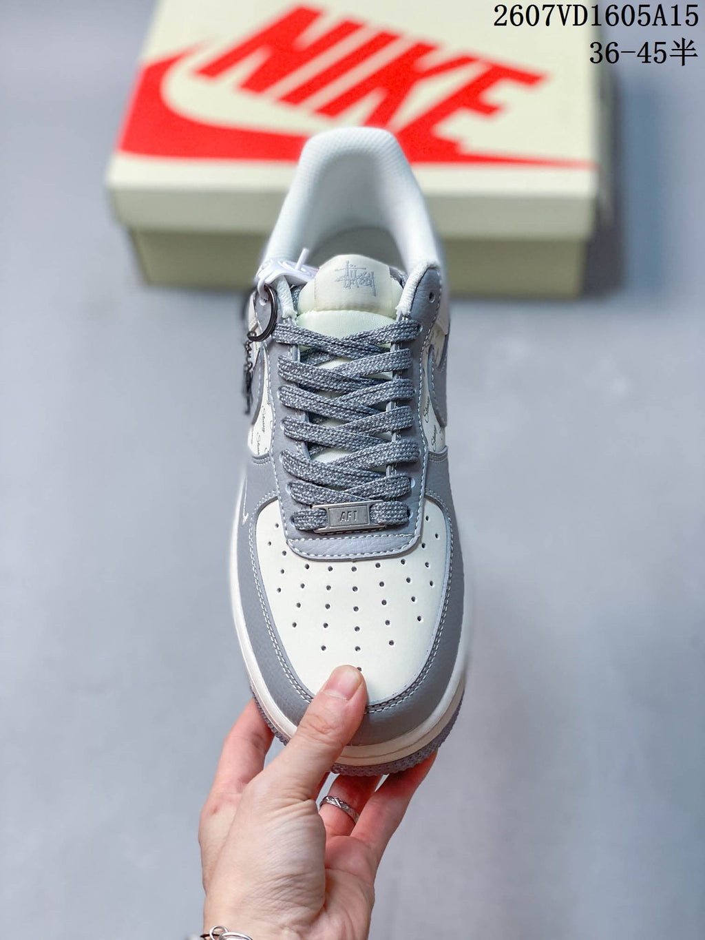 Nike Air Force 1 Grey White Patterned Trainers 2607VD1605A15 - product image from the listing.