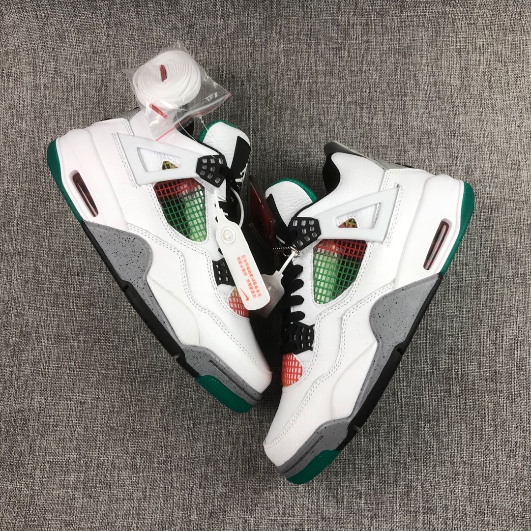 Air Jordan 4 Rasta White Green Sneakers - product image from the listing.