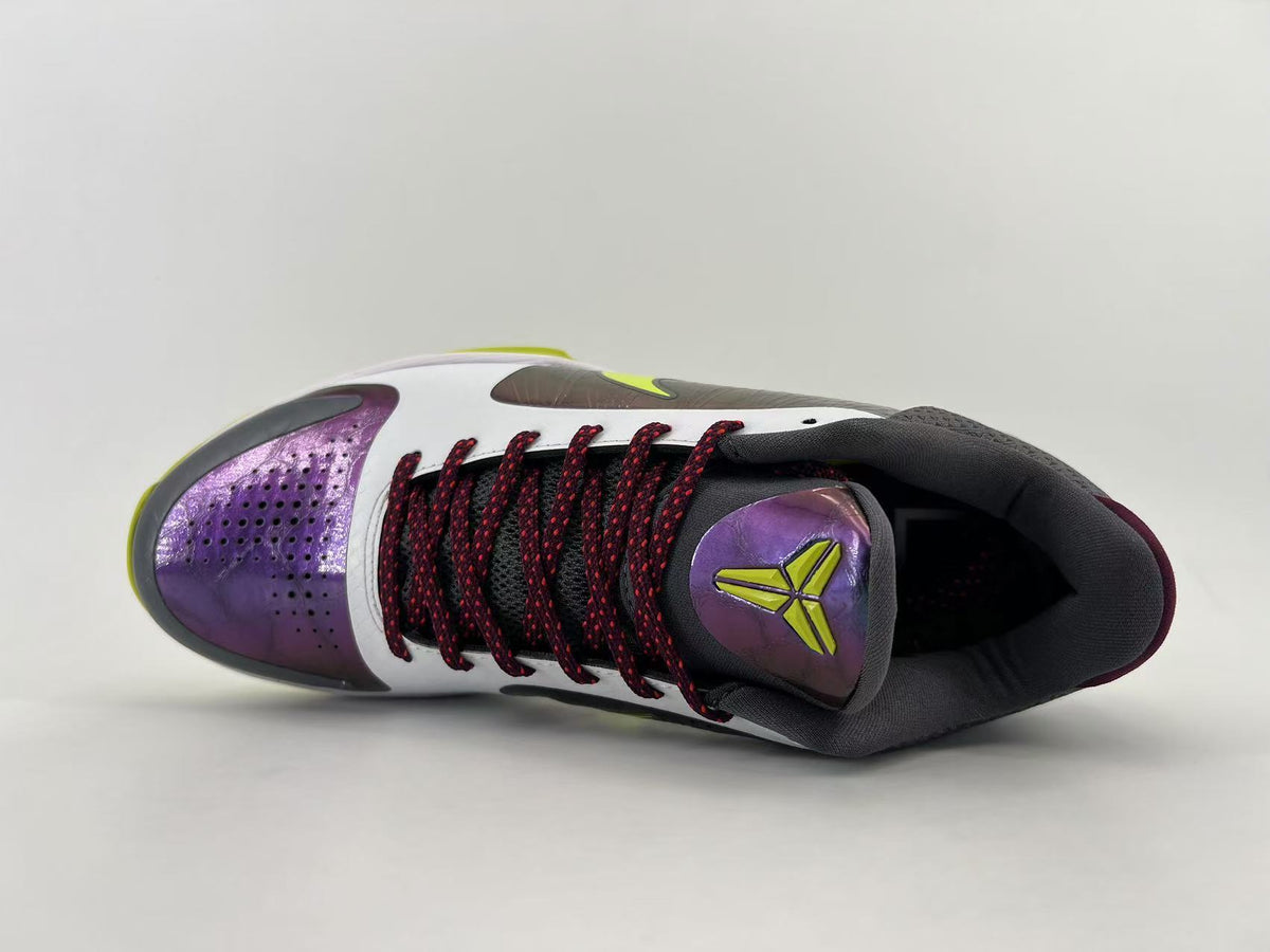 Nike Kobe 5 Protro Basketball Shoes in White Purple Volt CD4991-100 - product image from the listing.
