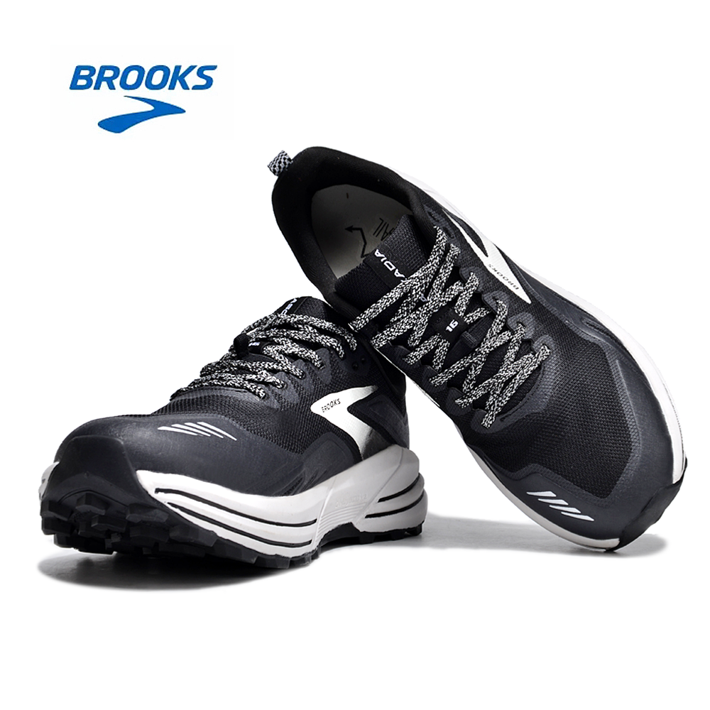 Black and White Brooks Cascadia 16 Trail Running Shoes - product image from the listing.