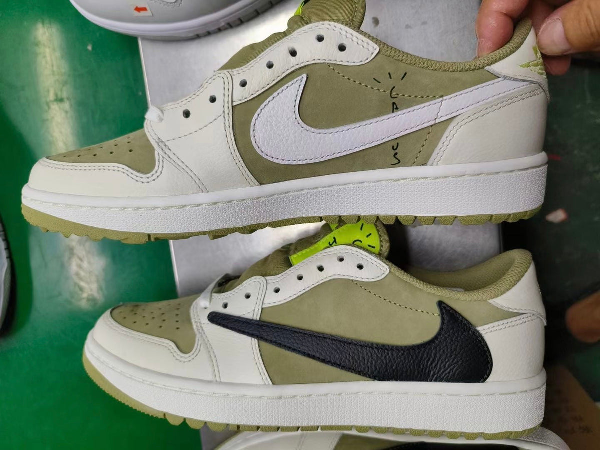 Jordan 1 Low Golf Travis Scott FZ3124-200 in Olive - product image from the listing.