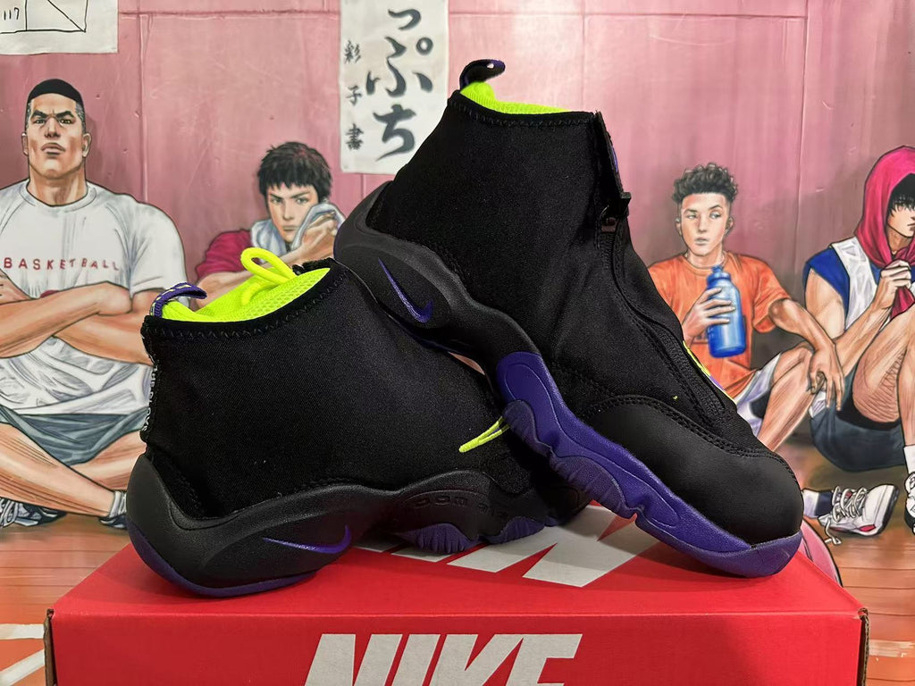 Nike The Glove Basketball Sneakers in Black Purple Yellow - product image from the listing.