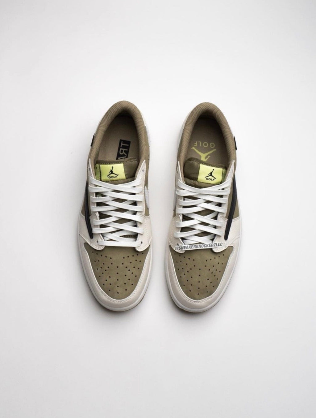 Jordan 1 Low Golf Travis Scott FZ3124-200 in Olive - product image from the listing.
