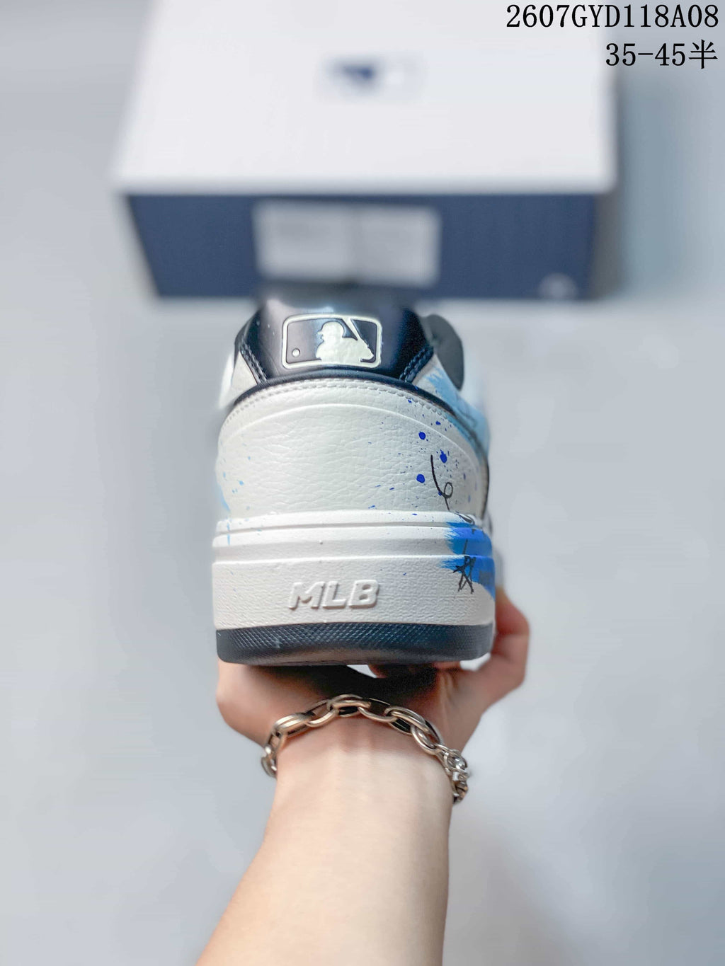 MLB Big Ball Chunky Canvas Hi Sneakers in White Blue 2607GYD118A08 - product image from the listing.